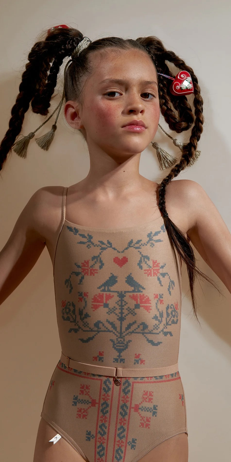 JUNIOR ALPINIA – cross stitch print camisole leotard – nude/alpinia
