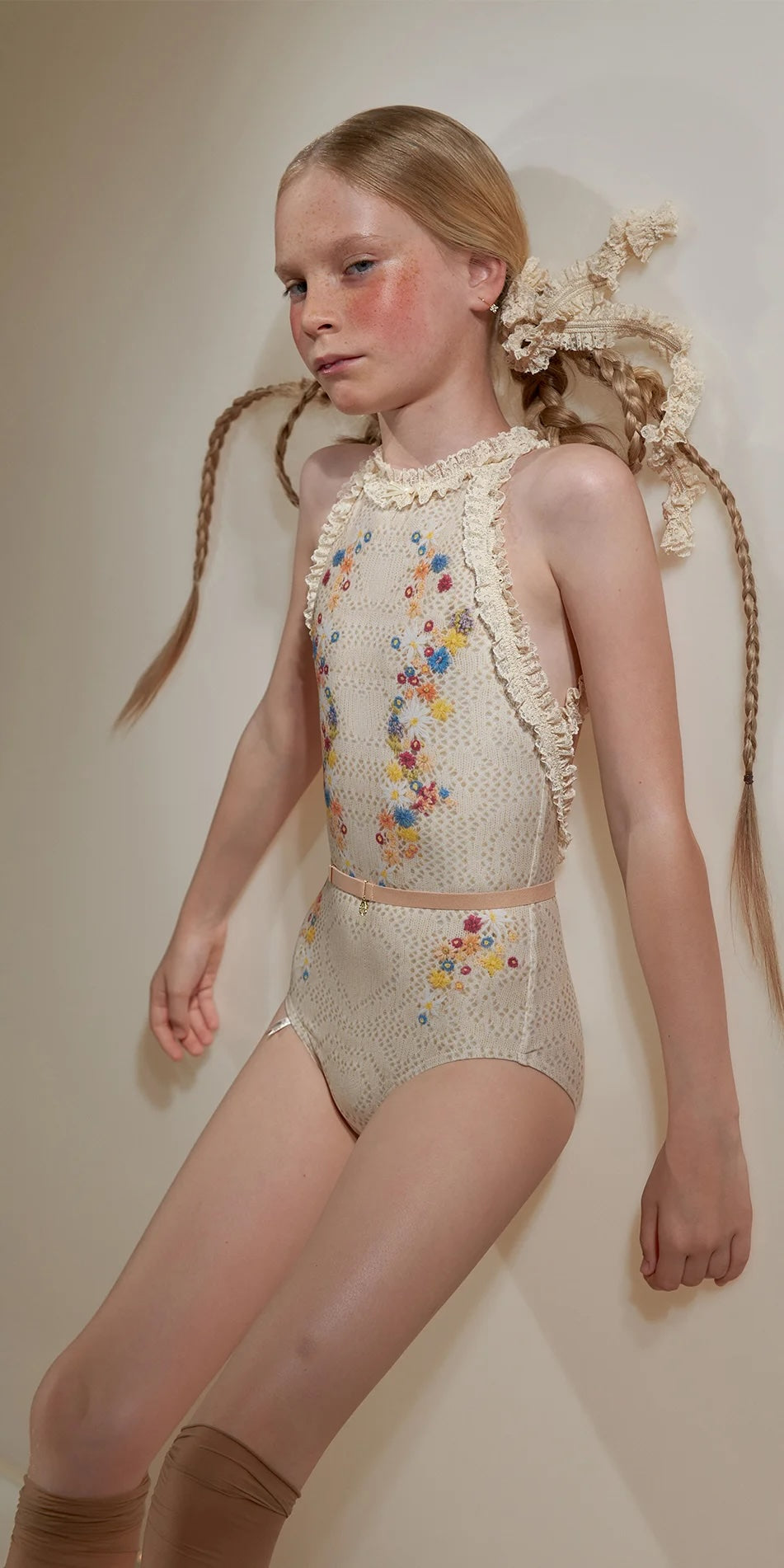 JUNIOR EDELWEISS – embroidery print embellished choker leotard – edelweiss/multicolor