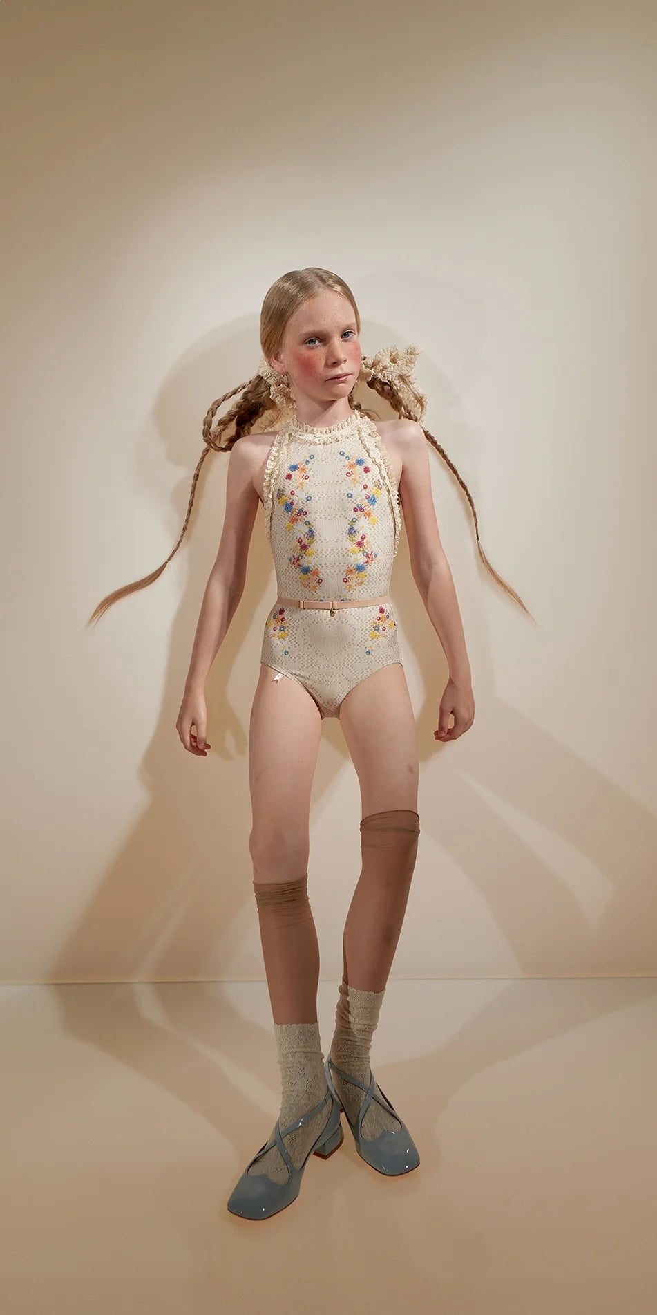 JUNIOR EDELWEISS – embroidery print embellished choker leotard – edelweiss/multicolor
