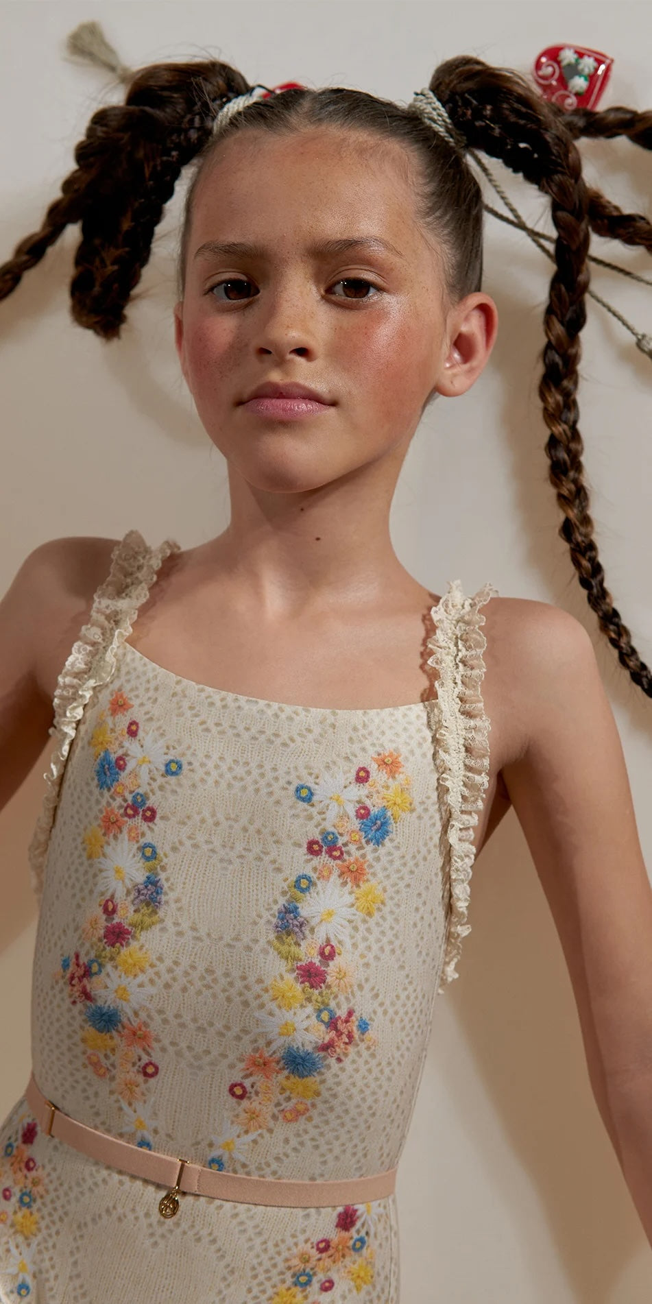 JUNIOR EDELWEISS – embroidery print embellished leotard with straps – edelweiss/multicolor