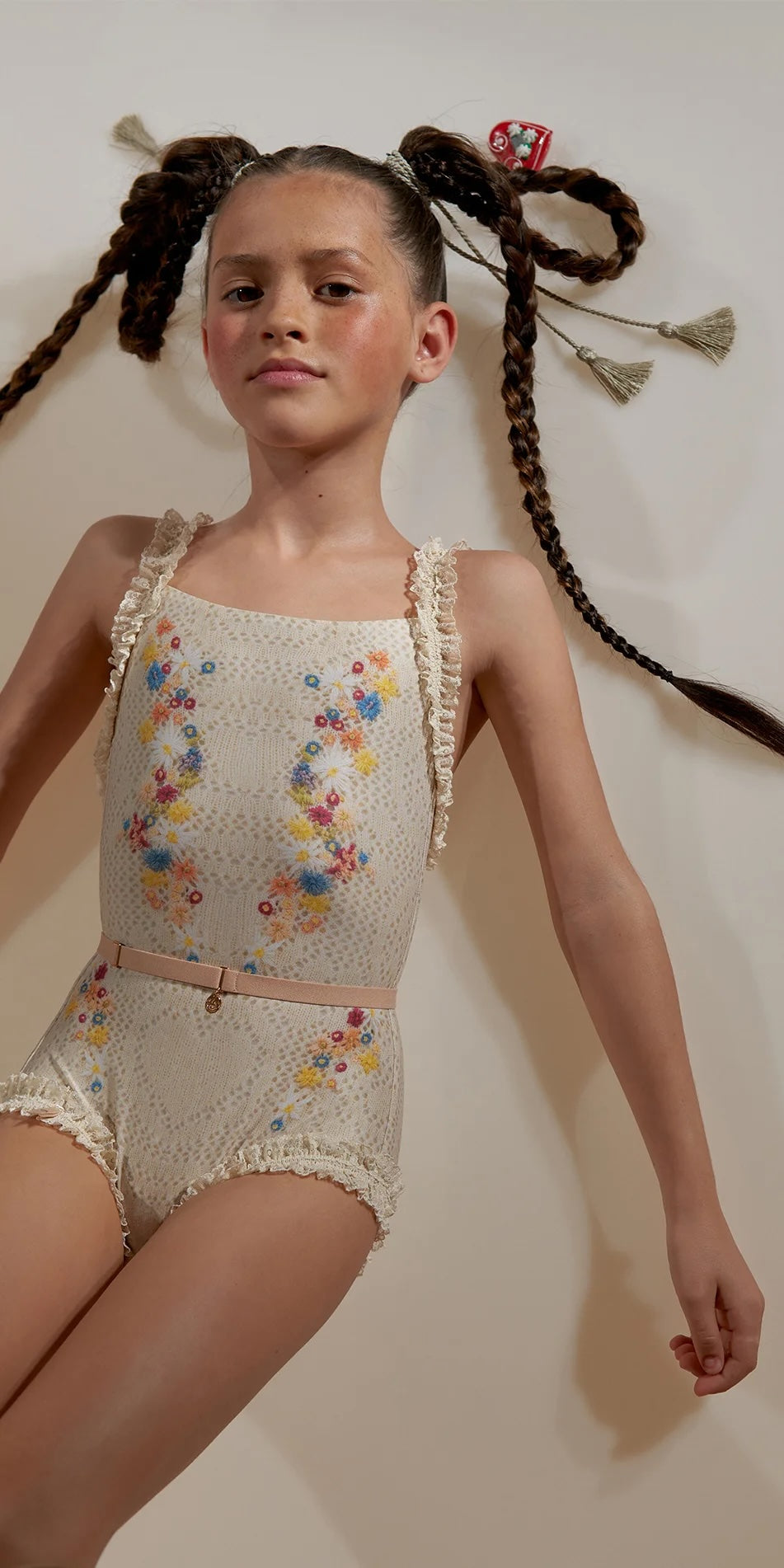 JUNIOR EDELWEISS – embroidery print embellished leotard with straps – edelweiss/multicolor