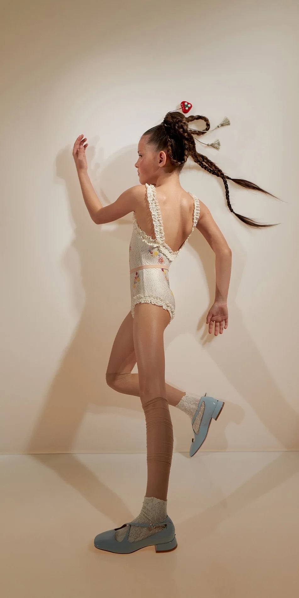 JUNIOR EDELWEISS – embroidery print embellished leotard with straps – edelweiss/multicolor