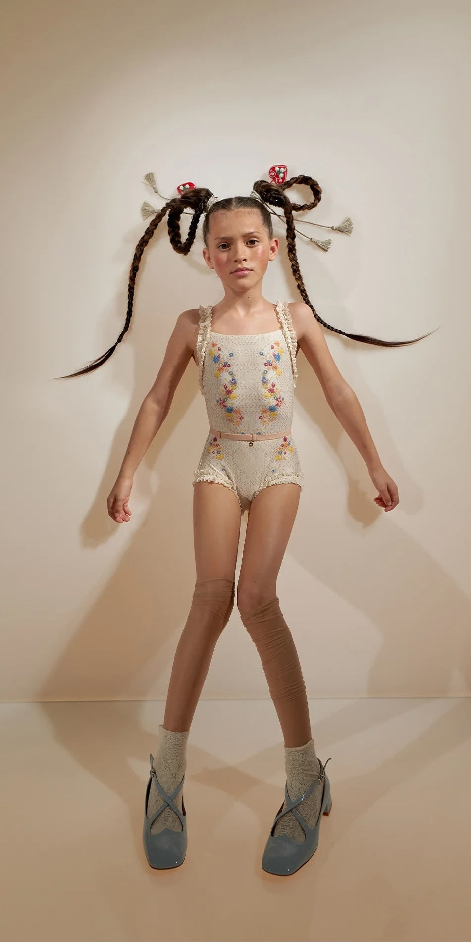 JUNIOR EDELWEISS – embroidery print embellished leotard with straps – edelweiss/multicolor