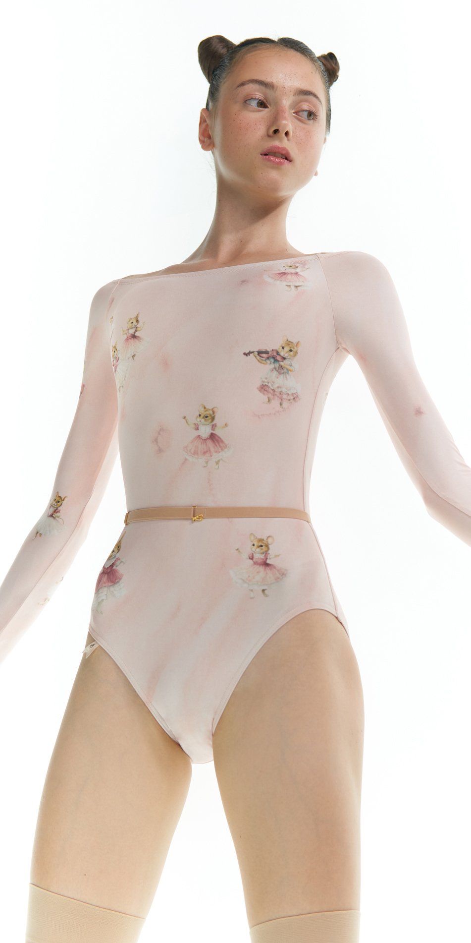 MOUSY – boatneck leotard with long sleeves – baby blush