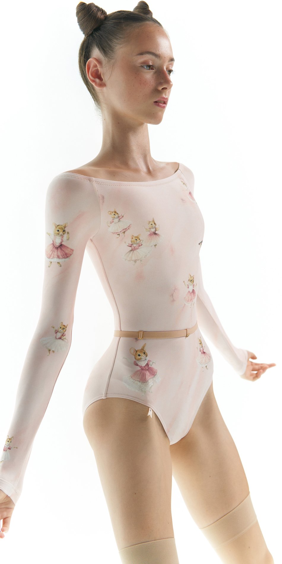 MOUSY – boatneck leotard with long sleeves – baby blush