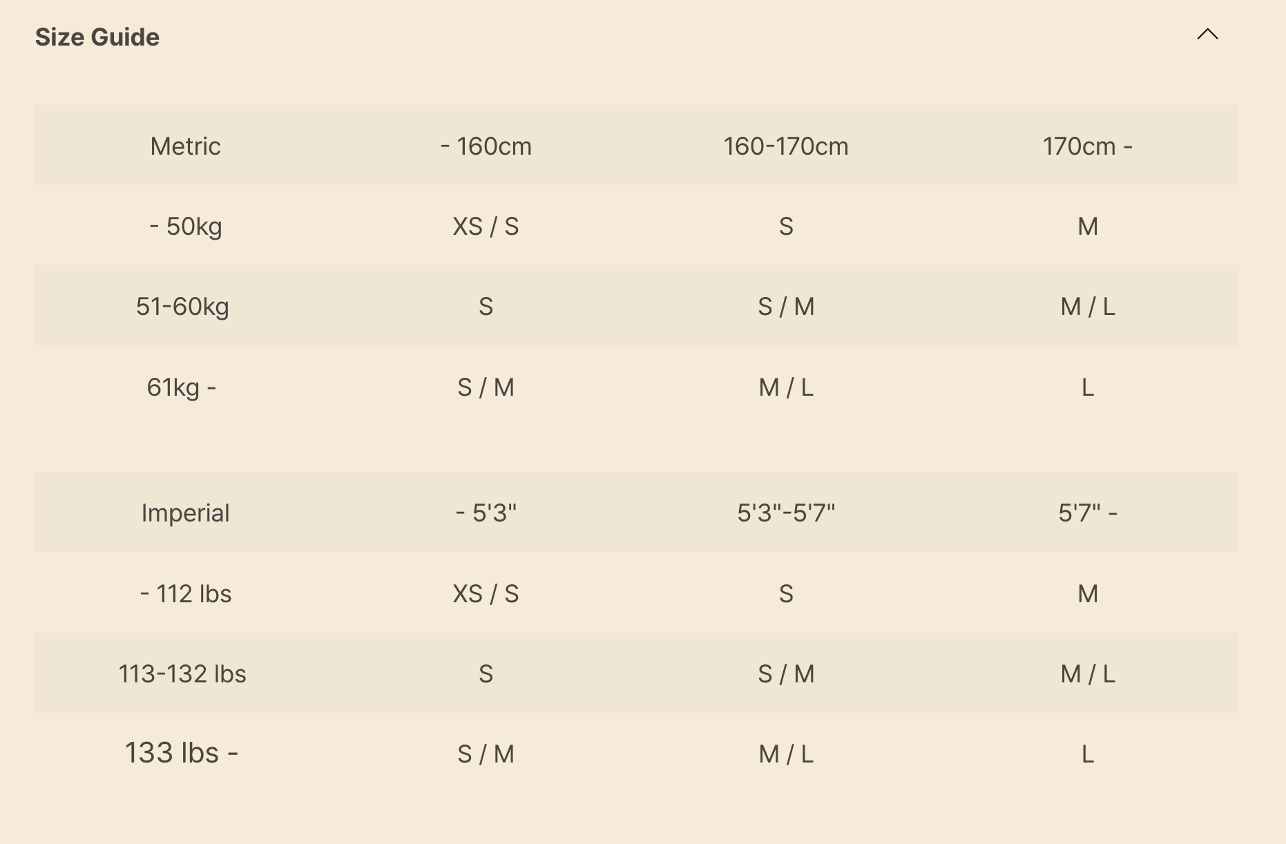 Size Chart