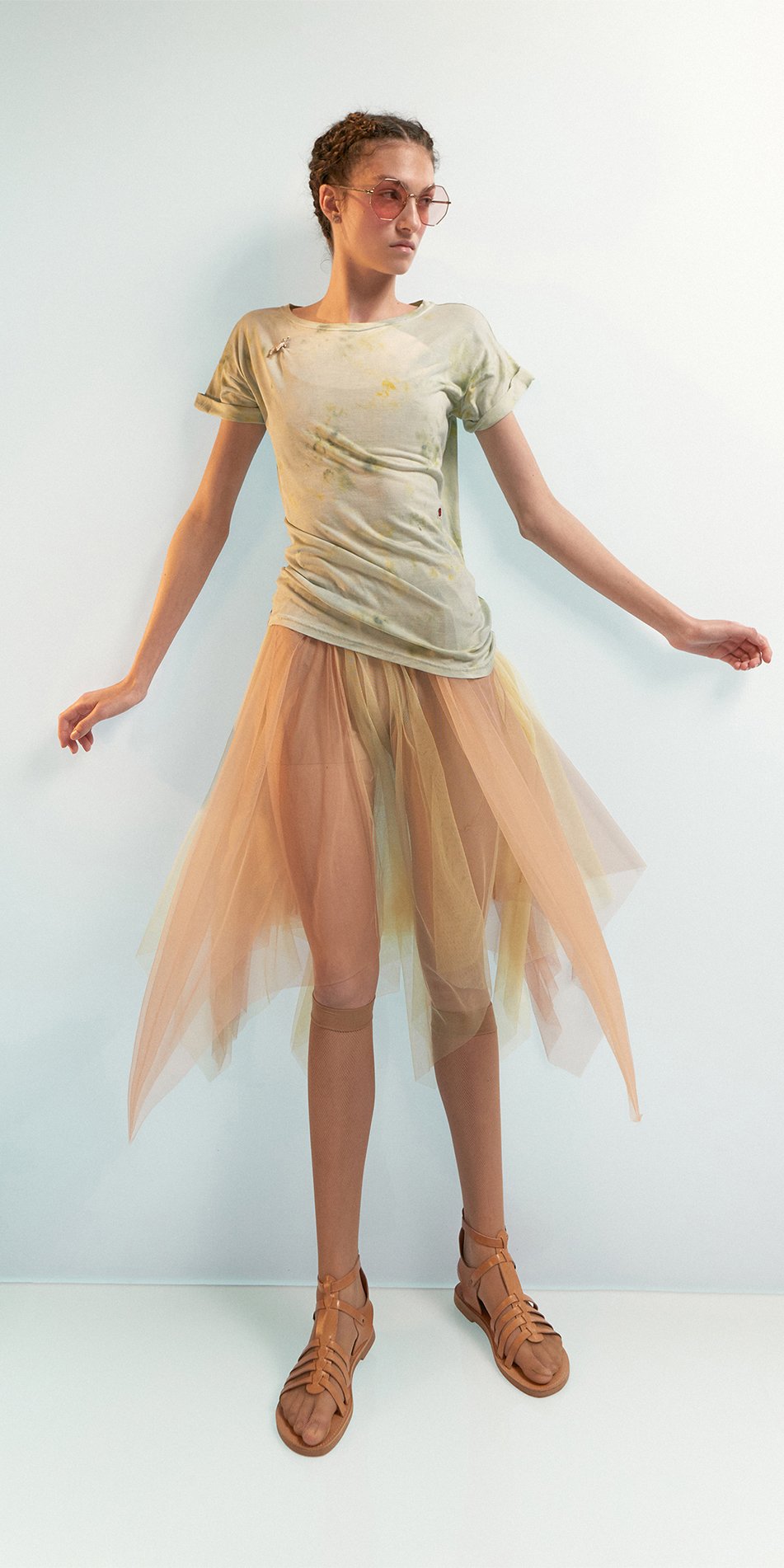 SUN-KISSED – hand dyed t-shirt with embroidered bugs – sage/multicolor