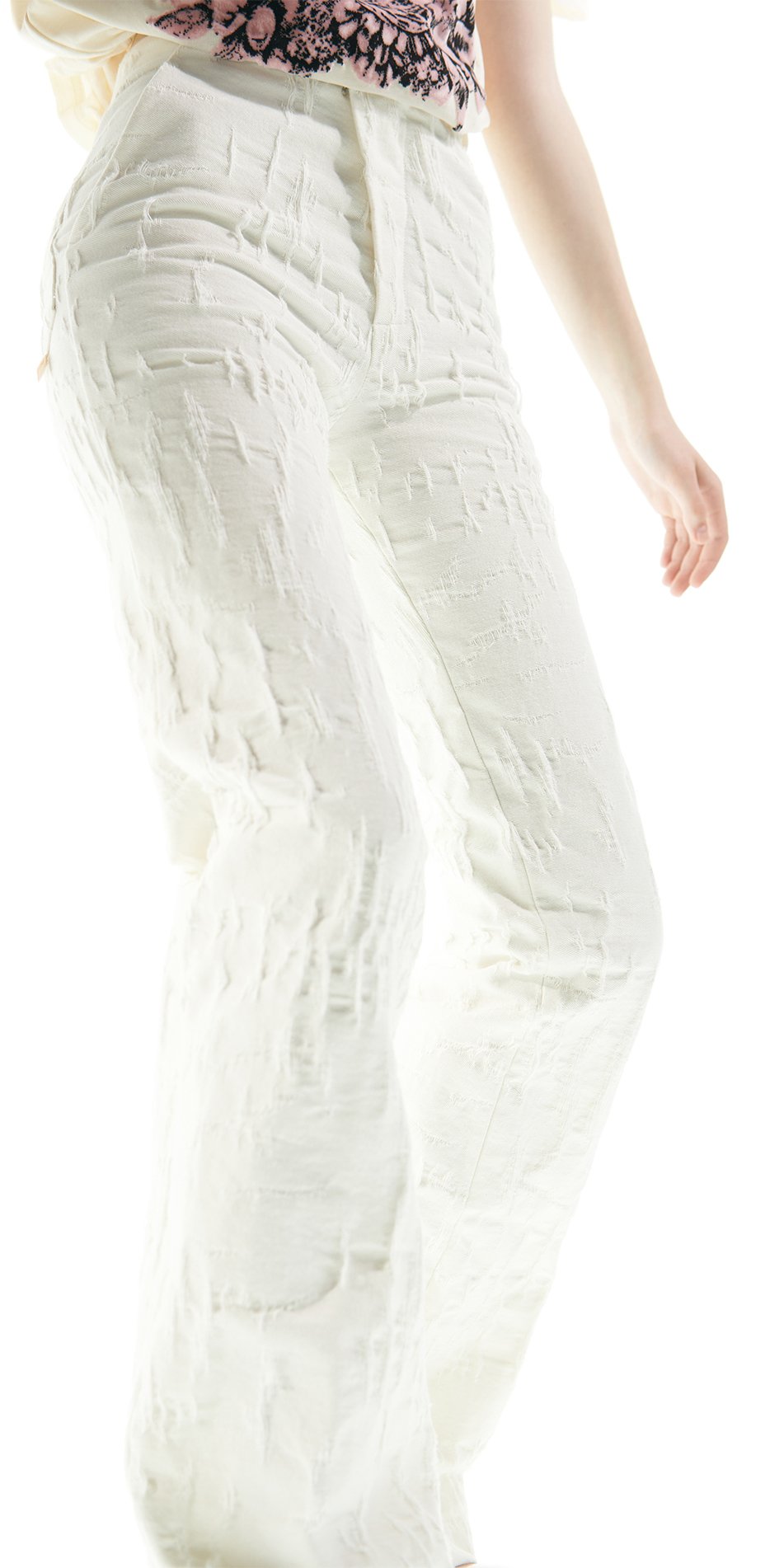 CAT scratched – flare jeans with ears – cream