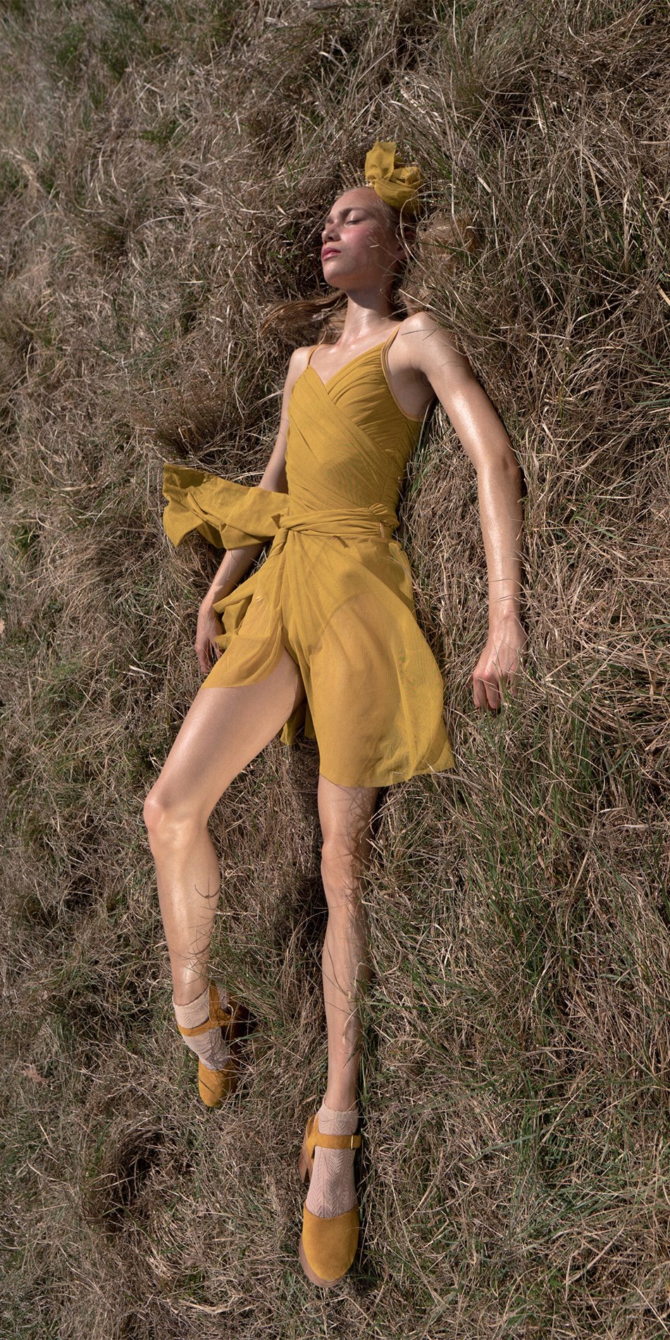 GRÈS – mustard draped wrap skirt