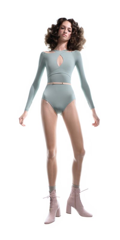 ECLIPSE – mint halterneck leotard with long sleeves