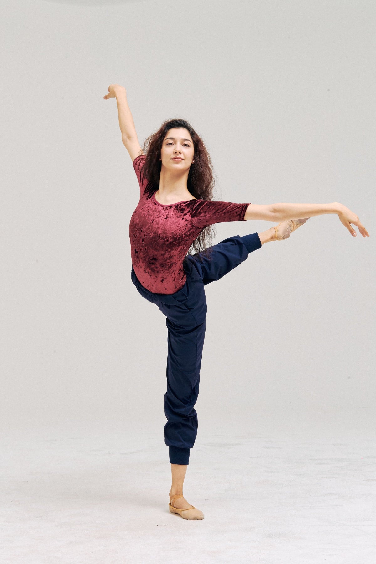 VELVET CREORA® SLEEVED-LEOTARD | BURGUNDY