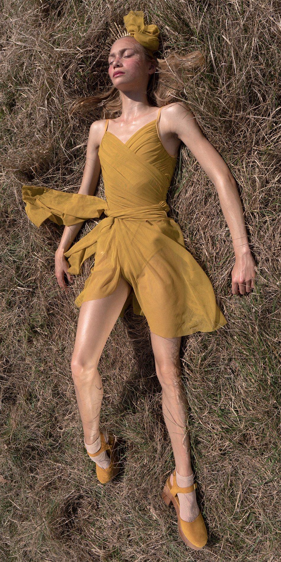 GRÈS – mustard draped wrap skirt