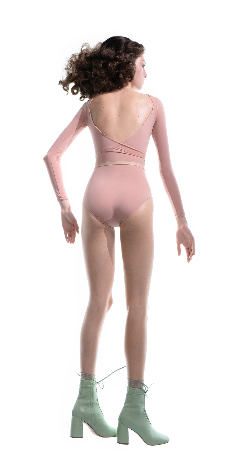 ECLIPSE – blush halterneck leotard with long sleeves
