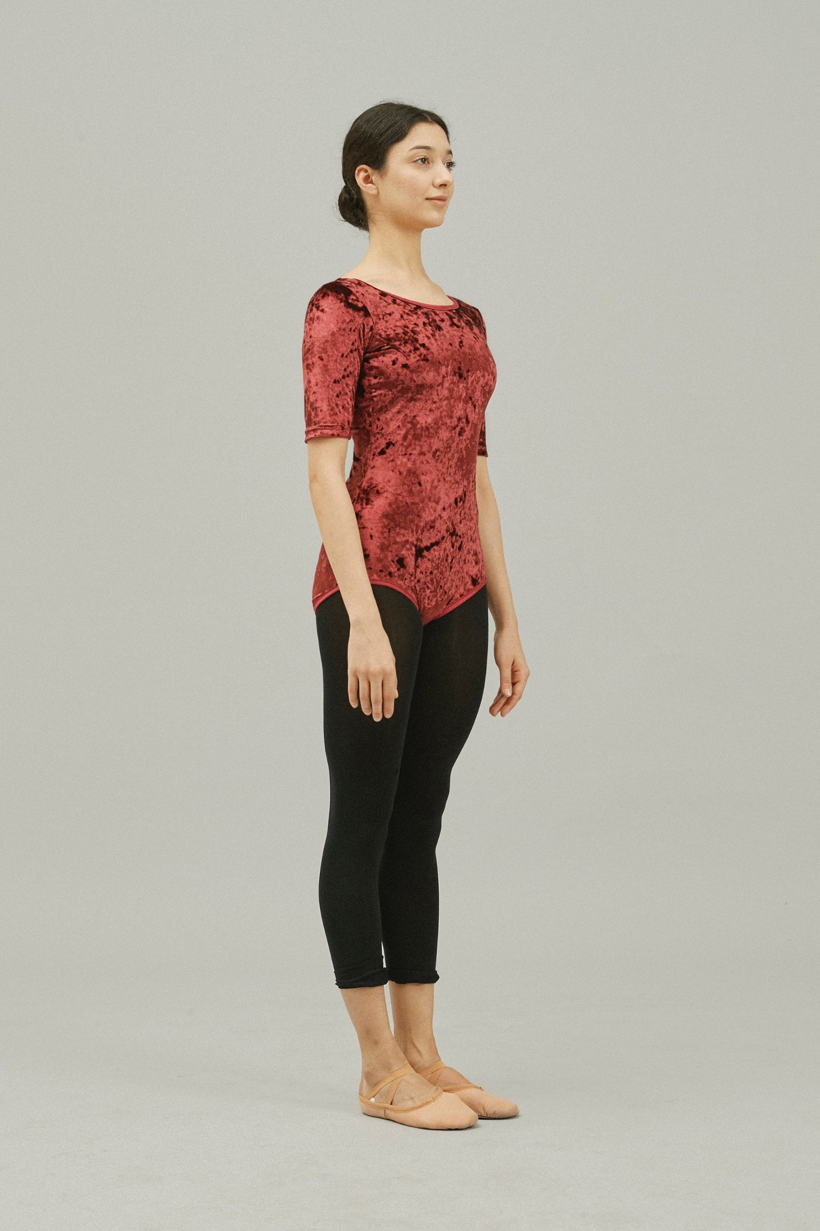 VELVET CREORA® SLEEVED-LEOTARD | BURGUNDY