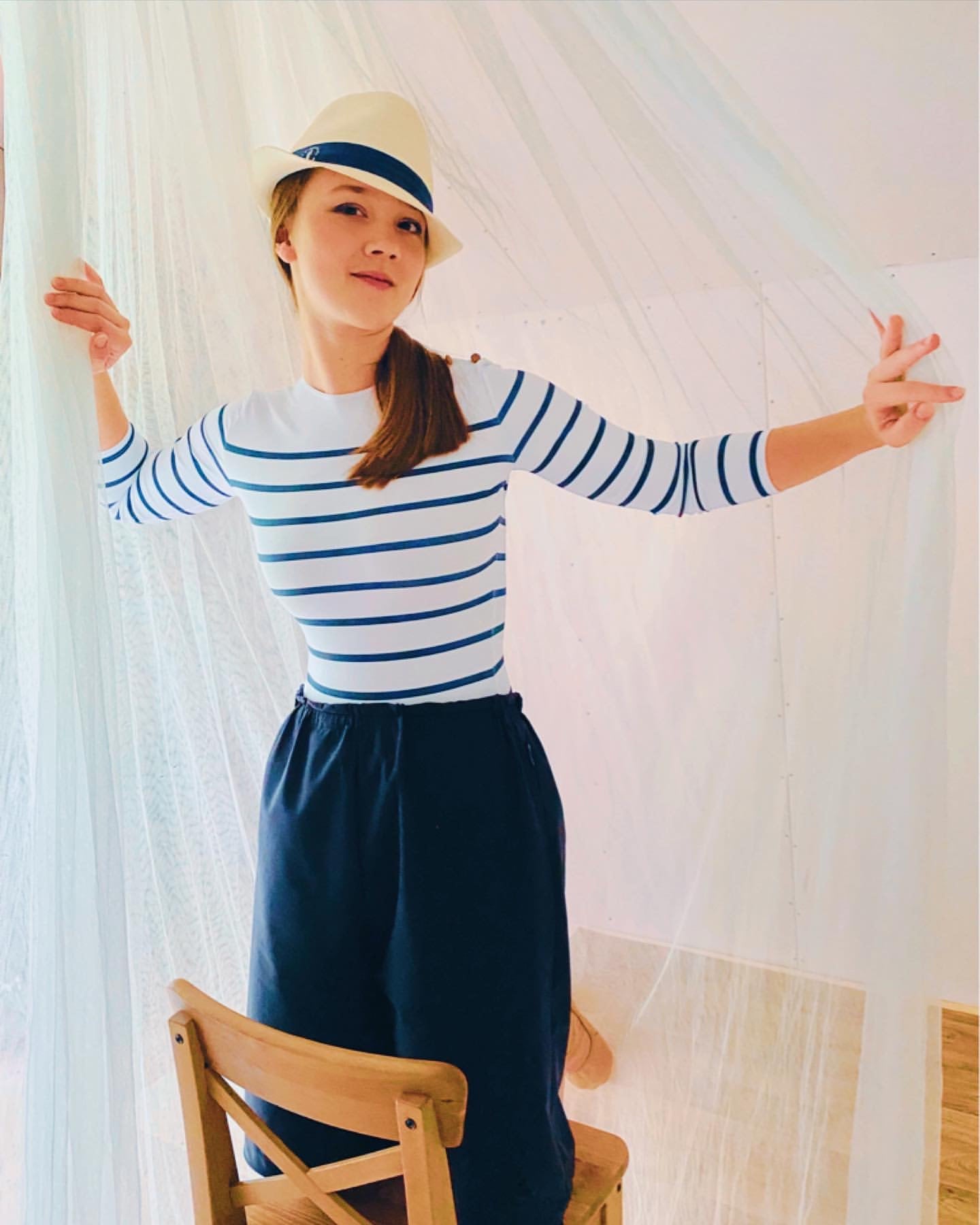 Nautical striped cut leotard