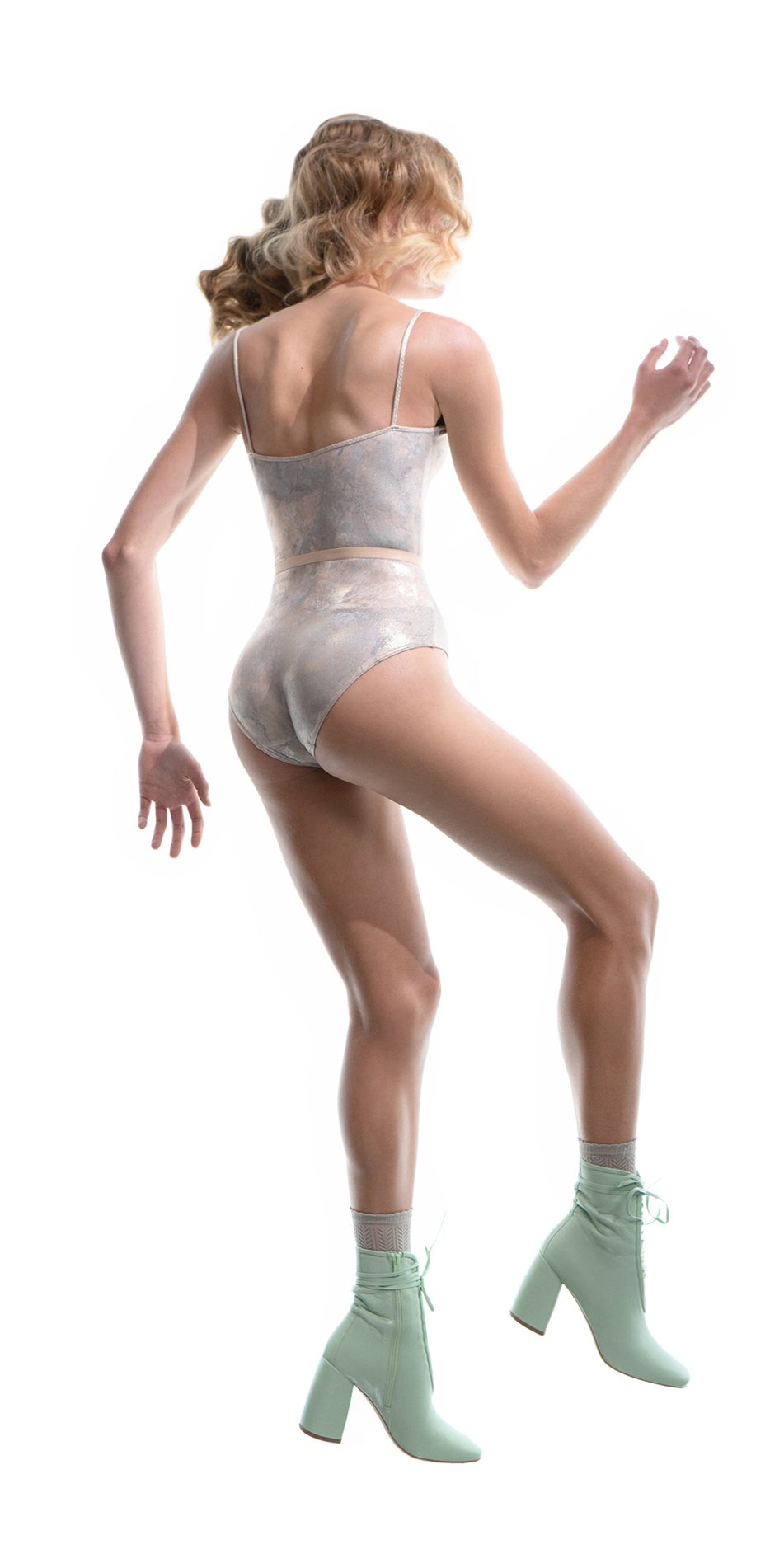 LUSTRE – gilded classic camisole leotard – blue/gold