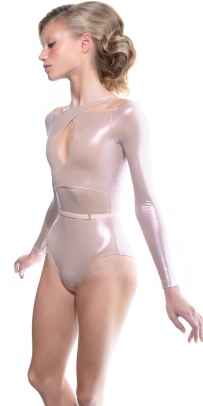 METALLIC ECLIPSE – halterneck leotard with long sleeves – metallic blush
