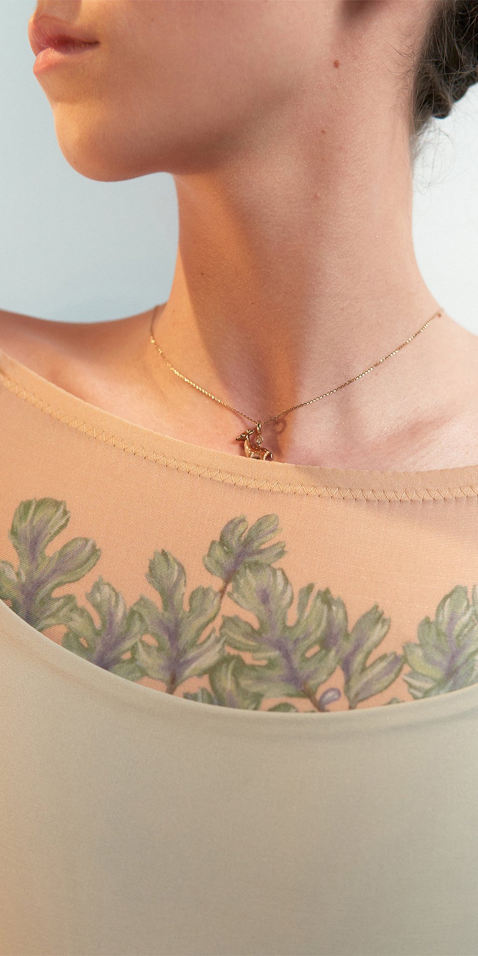 FIG TREE – sage low back layered leotard with tattoo