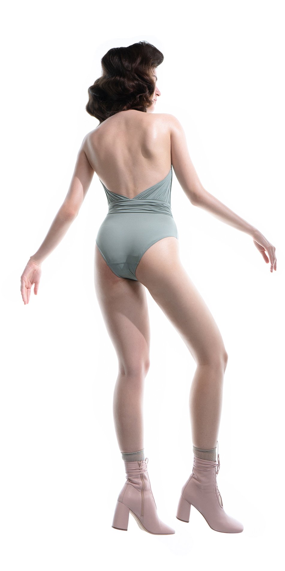 MAIDEN – mint dancers twin set (leotard-shrug) with gathered neckline and puff sleeves
