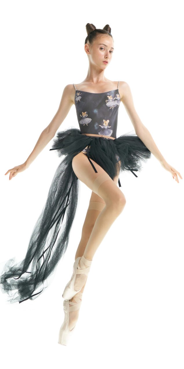 MOUSY – camisole leotard with hand braided straps – off grey