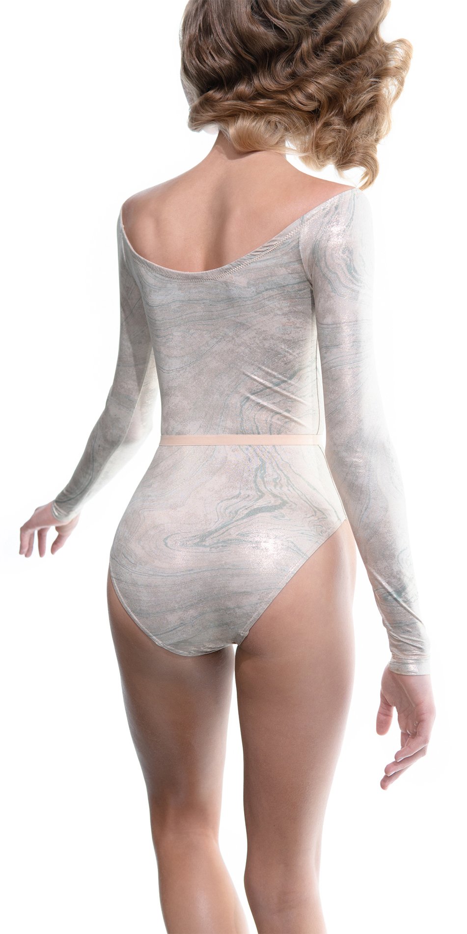 LUSTRE – gilded boatneck leotard with long sleeves – mint/gold
