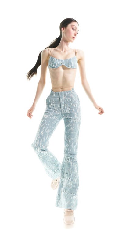 CAT scratched – flare jeans with ears – baby blue