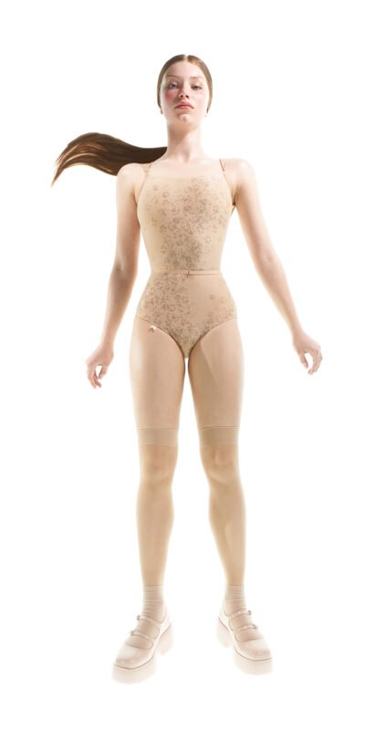 CAT paw print – cross back leotard – latte