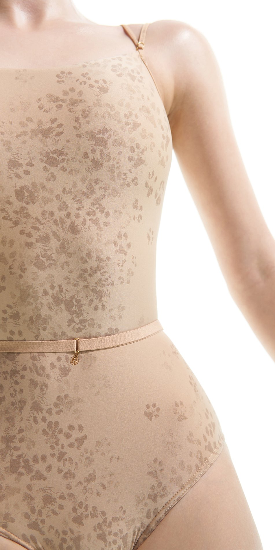 CAT paw print – cross back leotard – latte