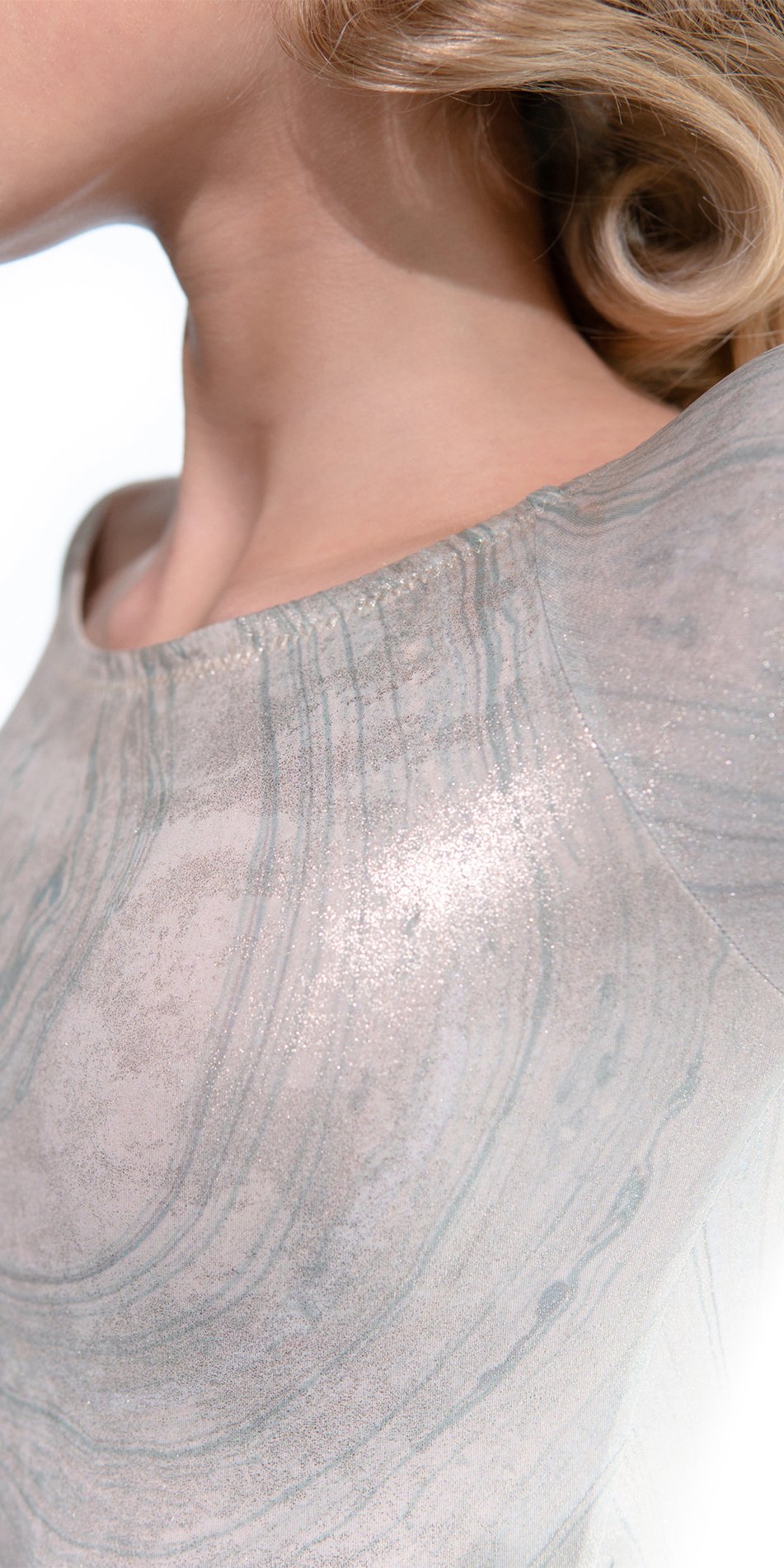 LUSTRE – gilded boatneck leotard with long sleeves – mint/gold