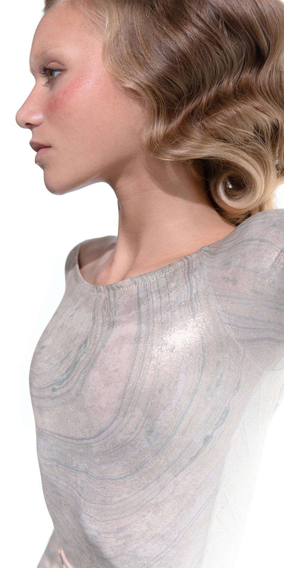 LUSTRE – gilded boatneck leotard with long sleeves – mint/gold