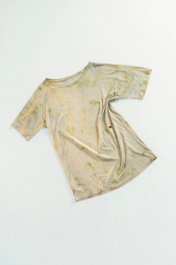 SUN-KISSED – hand dyed t-shirt with embroidered bugs – sage/multicolor