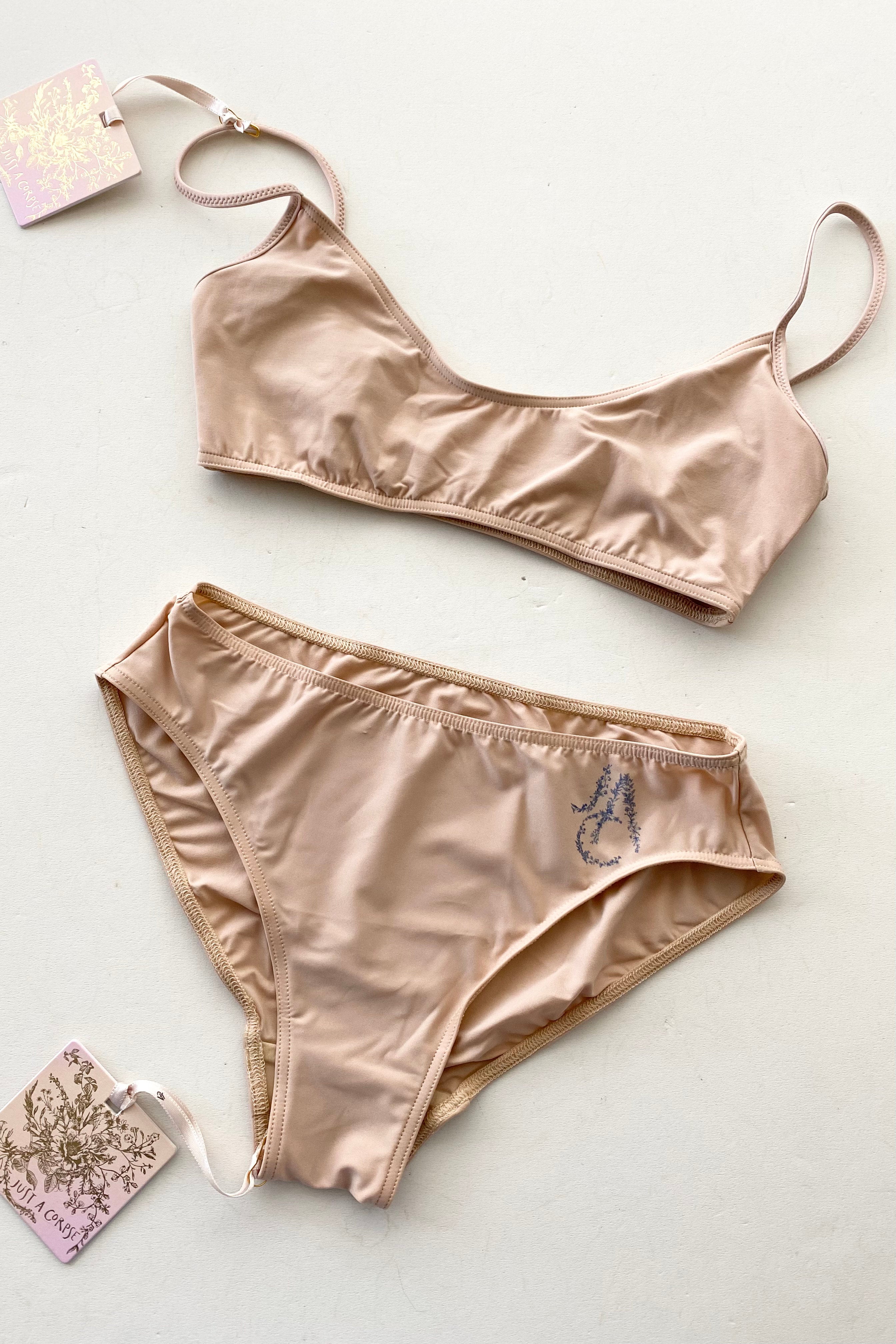 SKINKY – floral monogram bralette & panties - indigo/nude