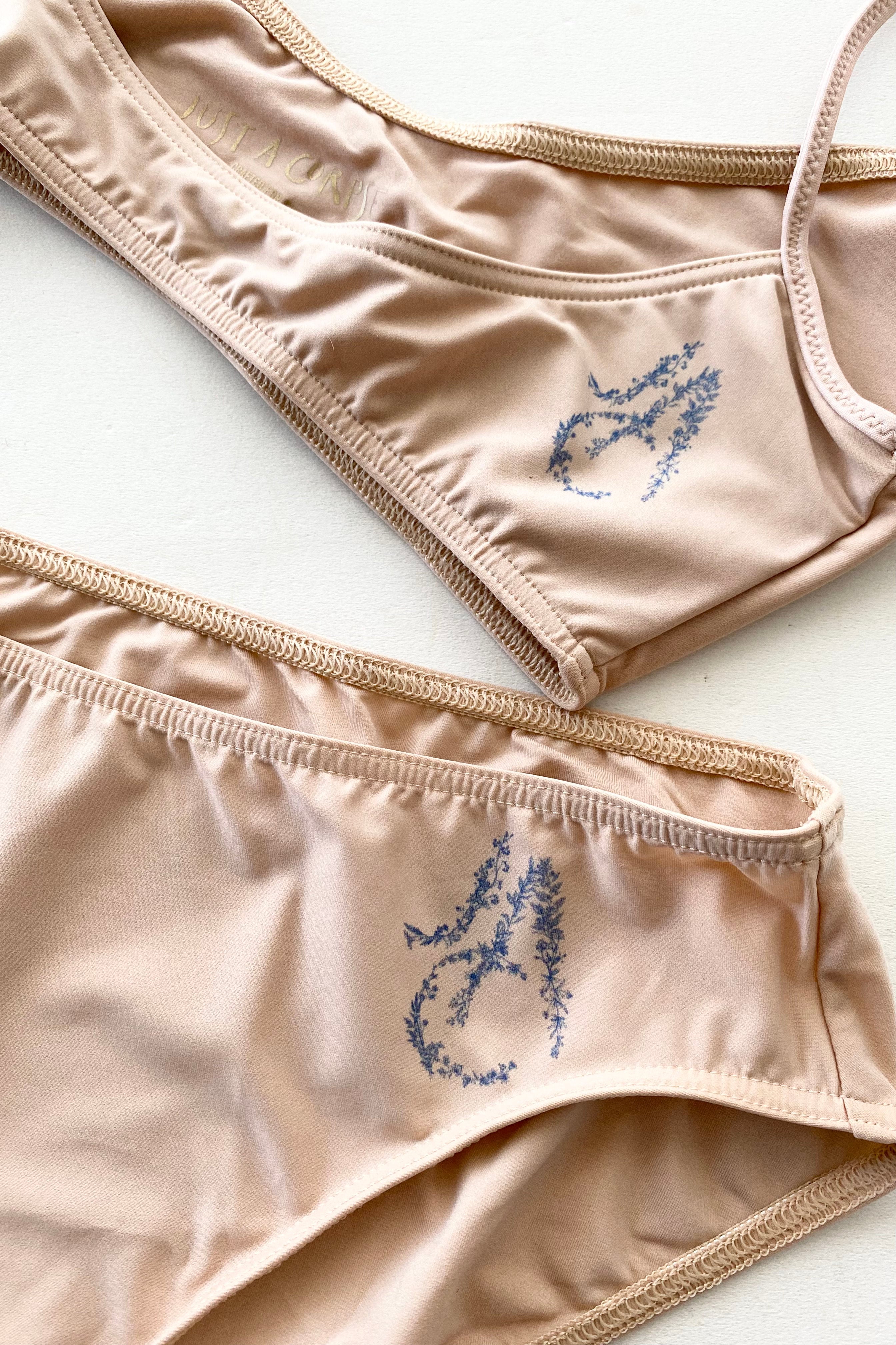 SKINKY – floral monogram bralette & panties - indigo/nude