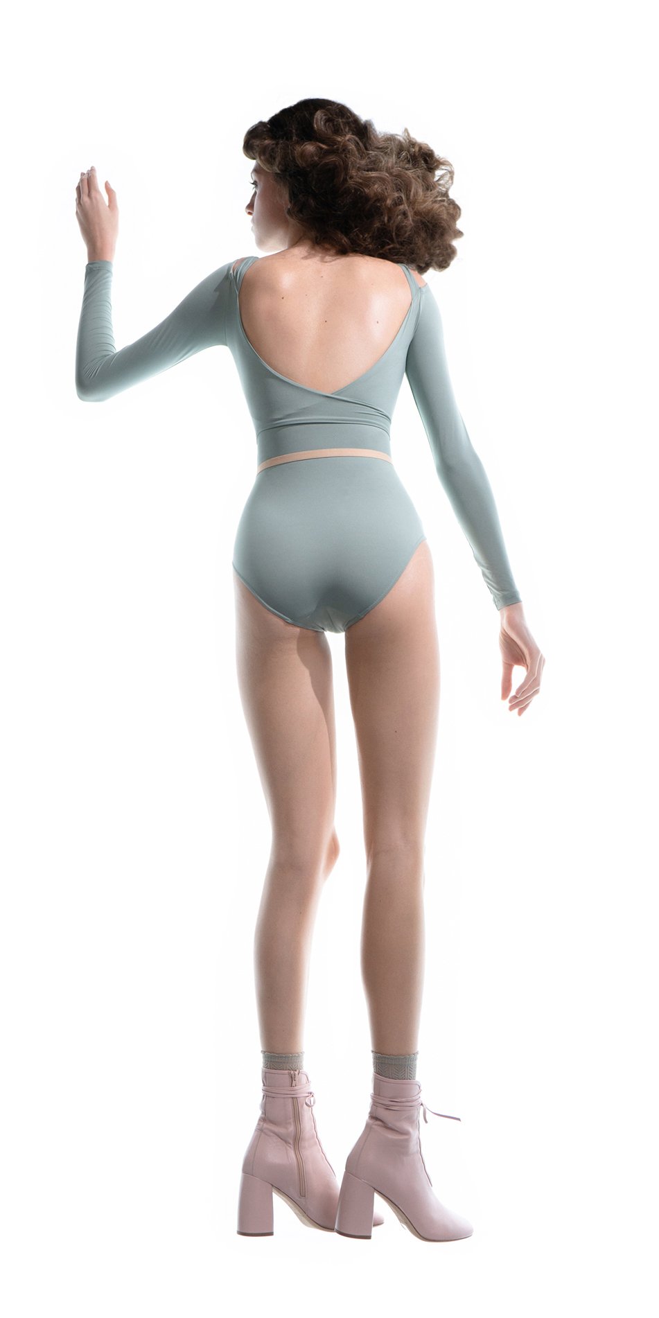 ECLIPSE – mint halterneck leotard with long sleeves