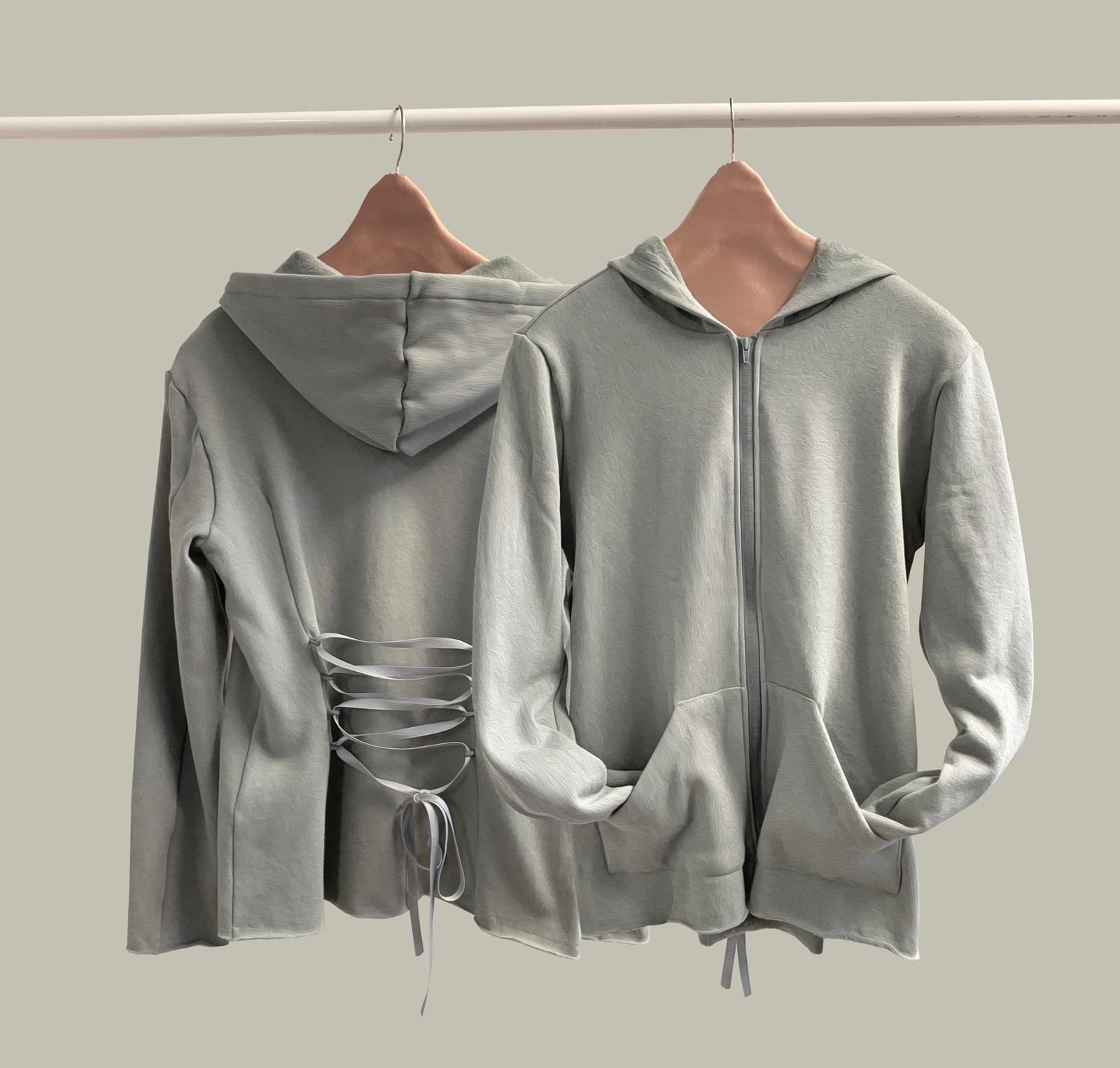 ORGANIC COTTON LACED HOODIE | SAUGE
