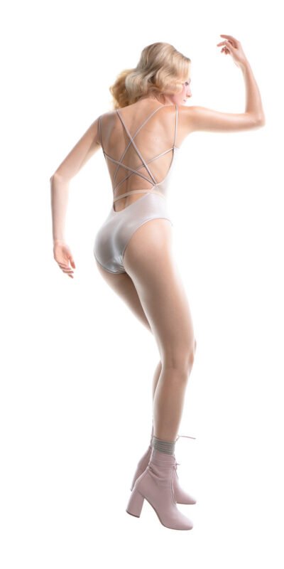 METALLIC – stringed back leotard – metallic pearl