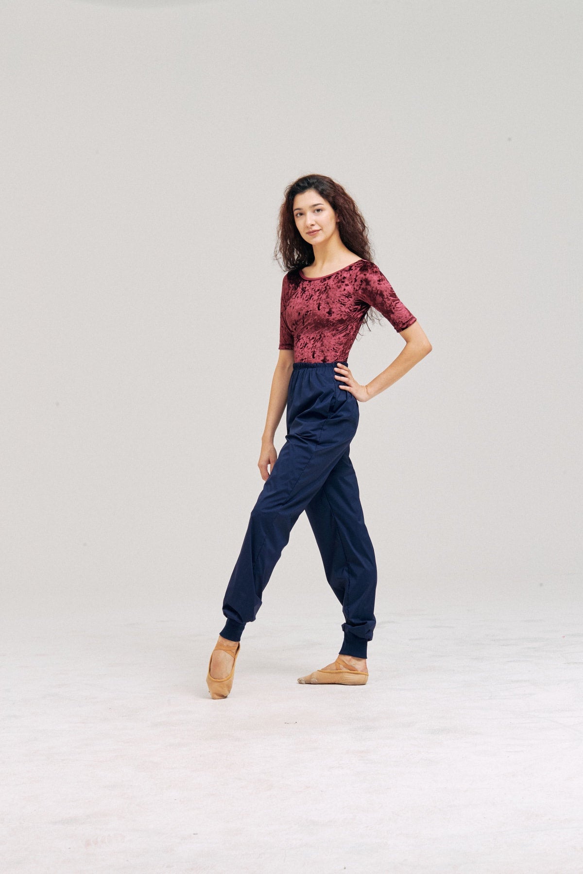 VELVET CREORA® SLEEVED-LEOTARD | BURGUNDY