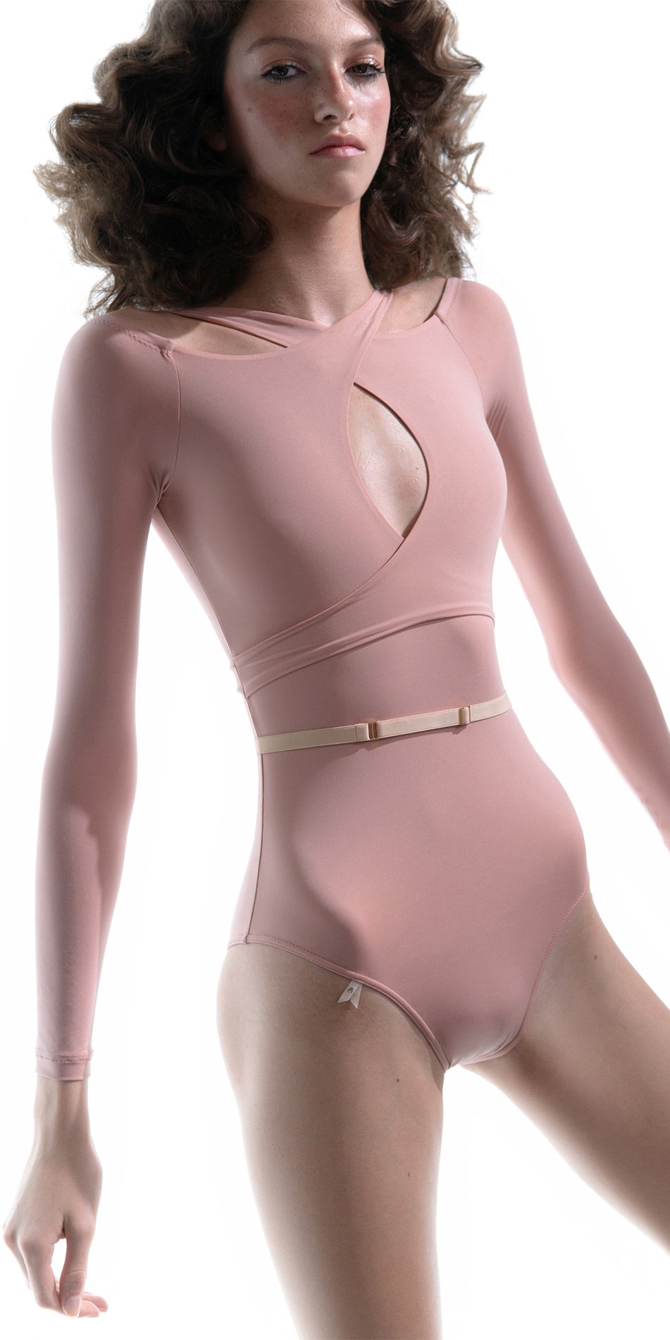 ECLIPSE – blush halterneck leotard with long sleeves