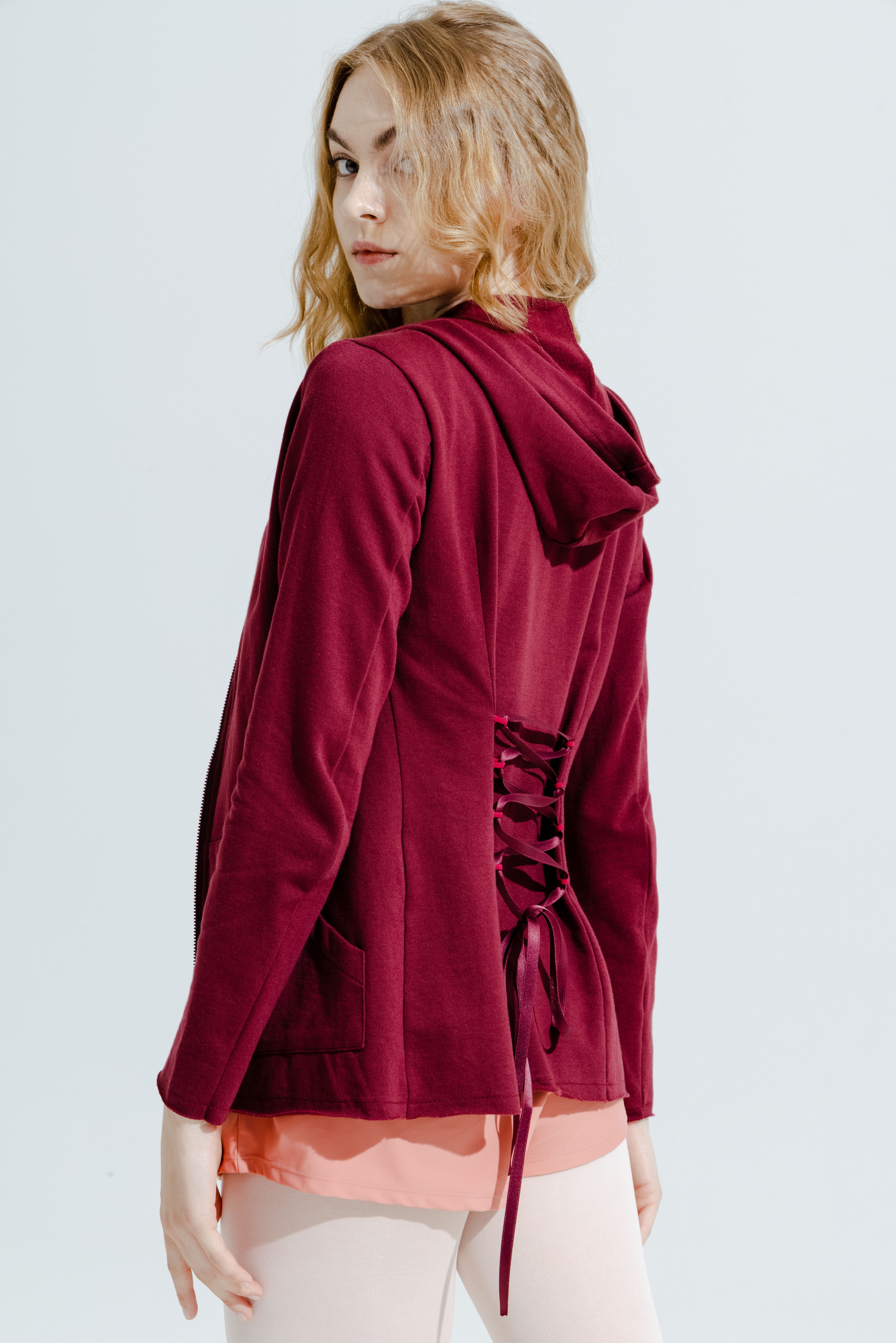 ORGANIC COTTON LACED HOODIE | BURGUNDY