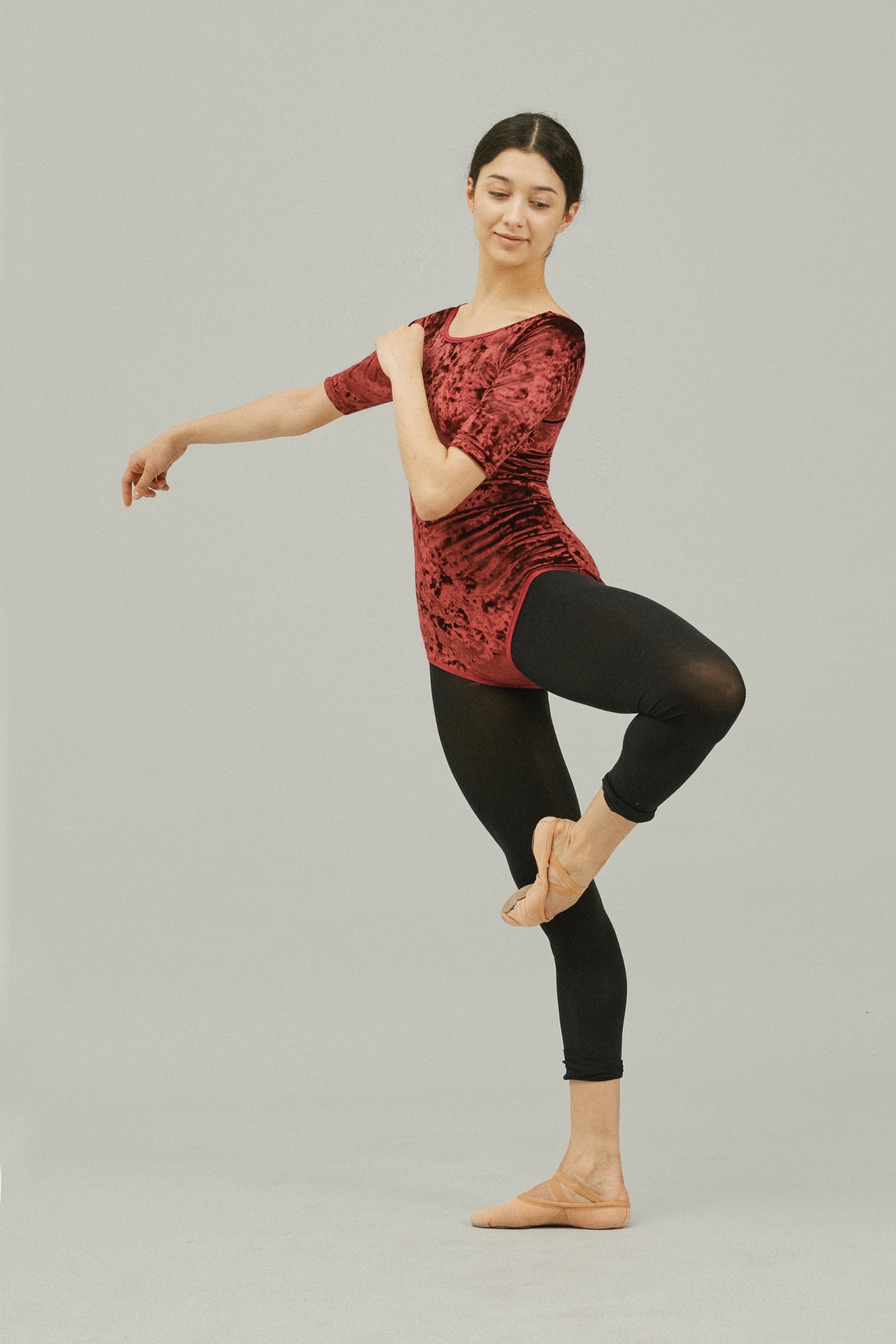 VELVET CREORA® SLEEVED-LEOTARD | BURGUNDY