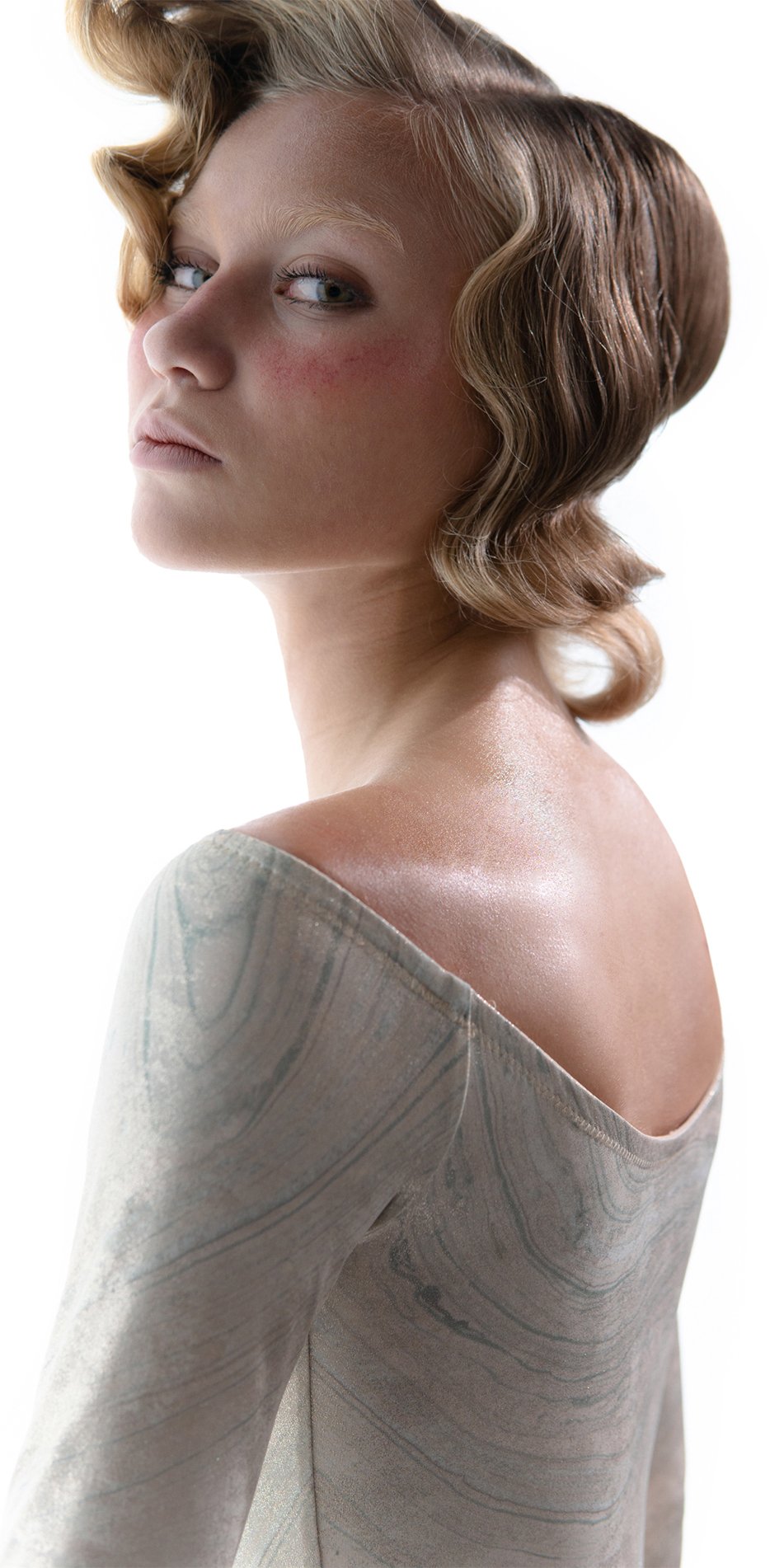 LUSTRE – gilded boatneck leotard with long sleeves – mint/gold