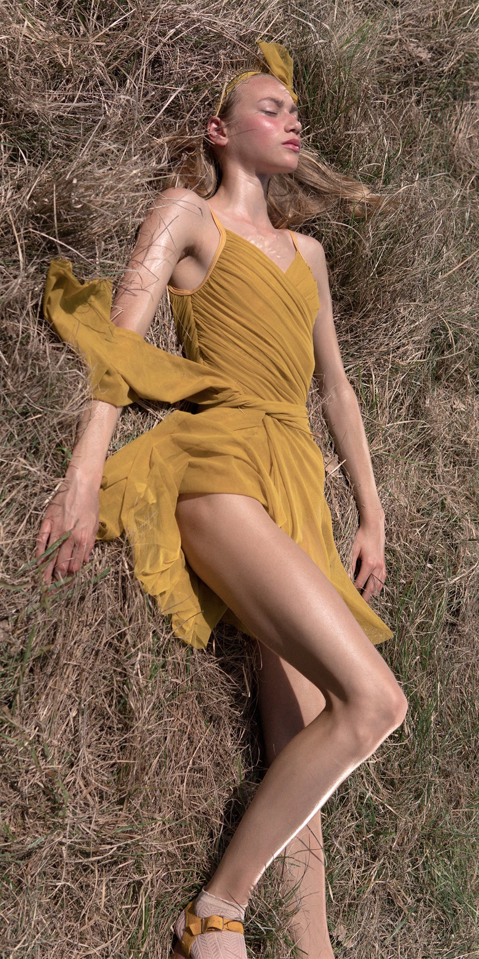 GRÈS – mustard draped wrap skirt