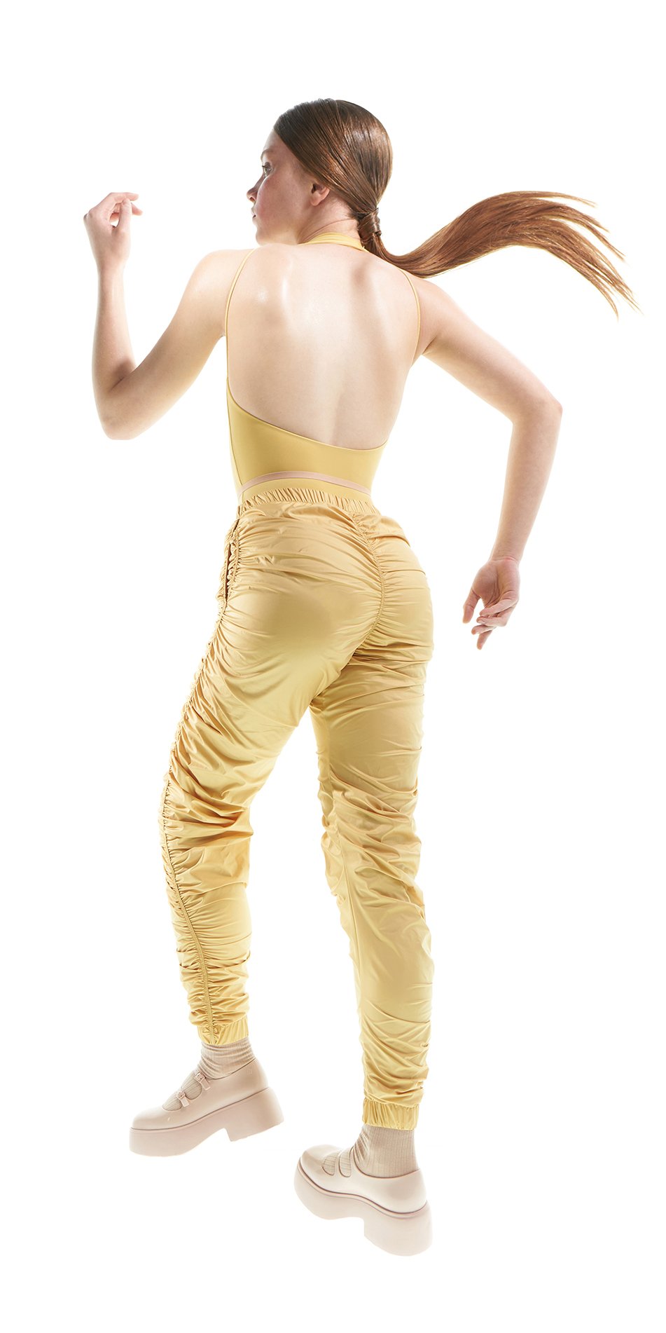 PARA CUTE – draped track pants – fresh ginger