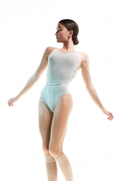 CHEVRON | sage laced back leotard