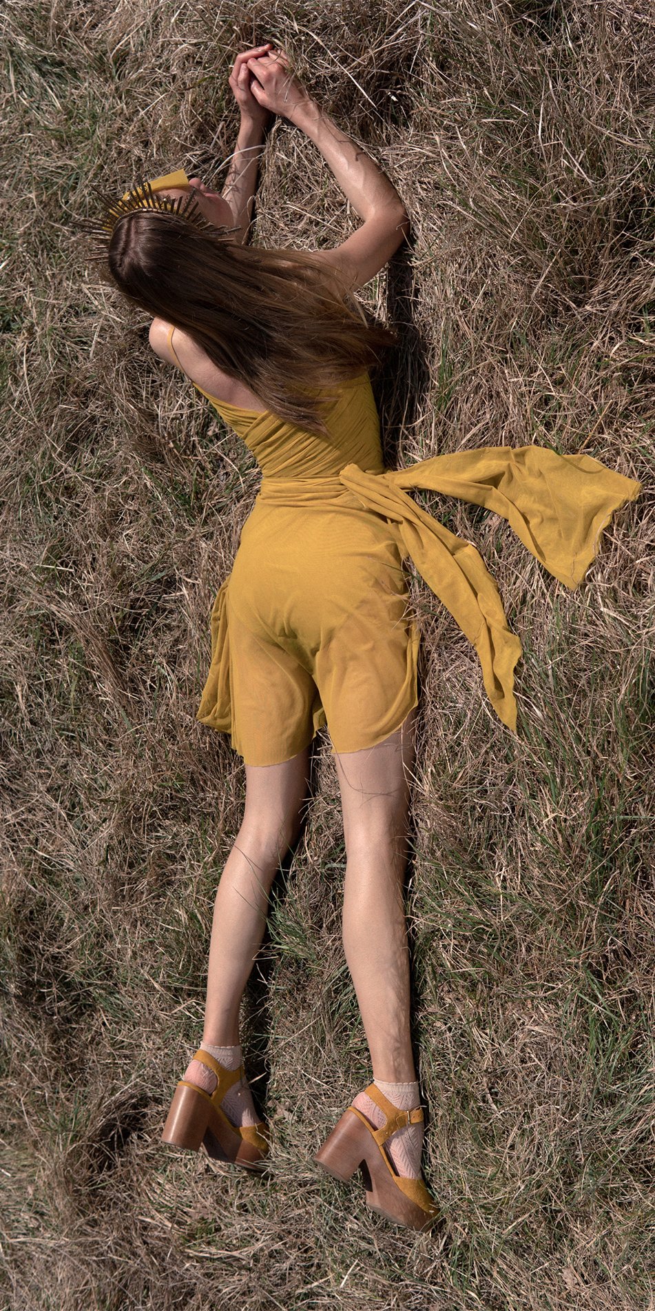 GRÈS – mustard draped wrap skirt