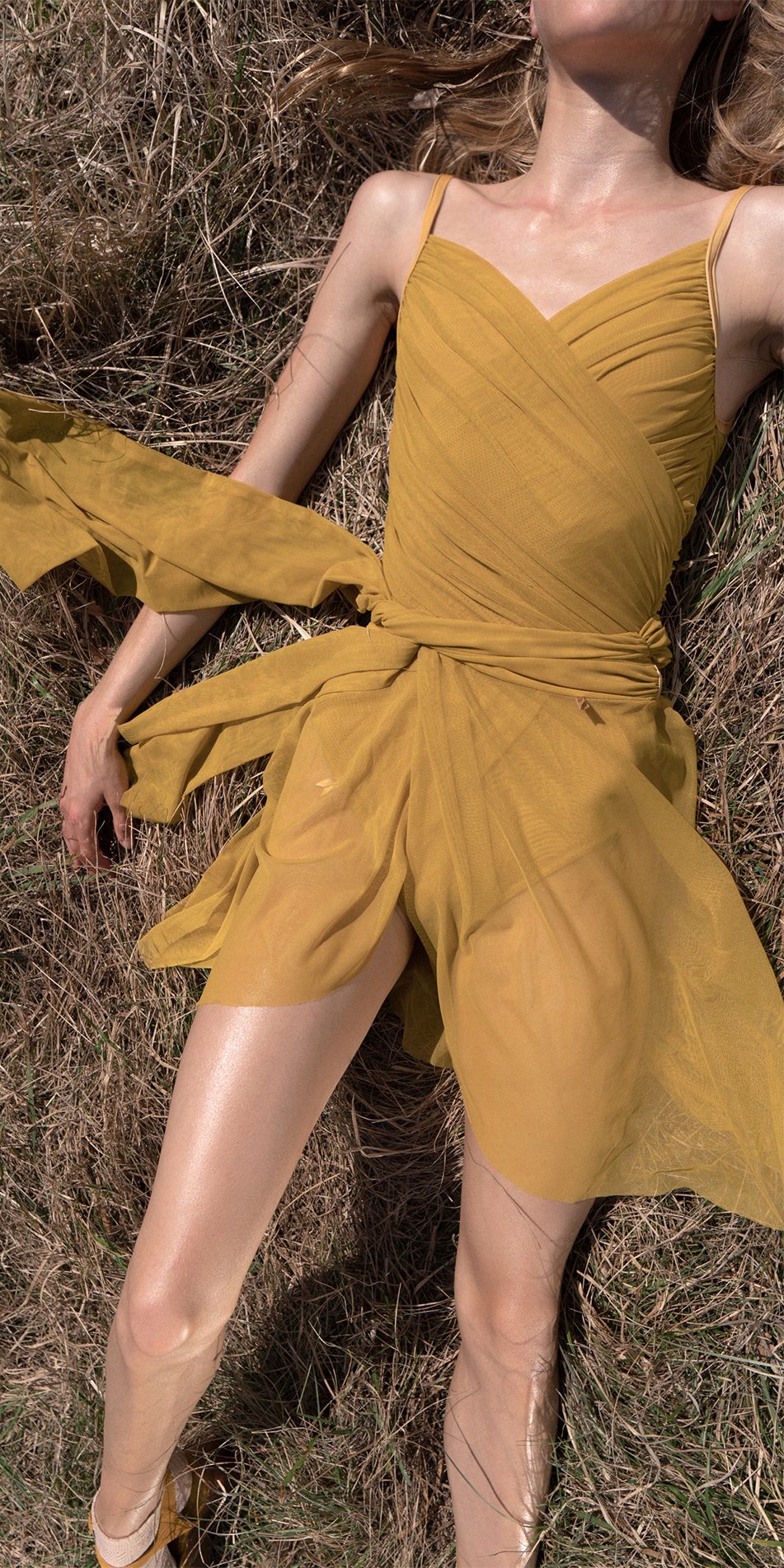 GRÈS – mustard draped wrap skirt