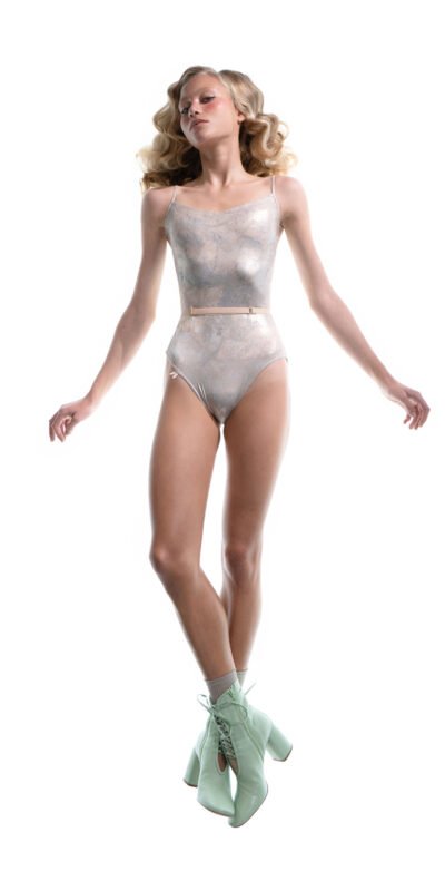 LUSTRE – gilded classic camisole leotard – blue/gold