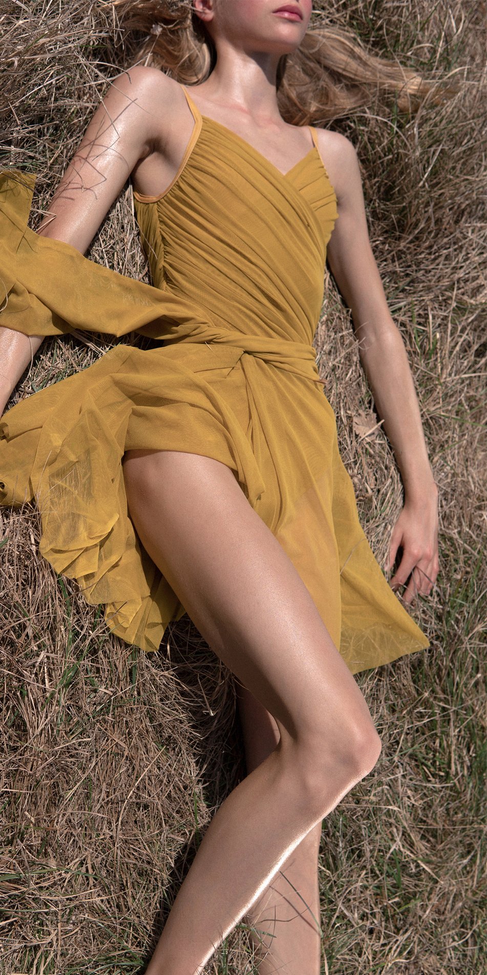GRÈS – mustard draped wrap skirt