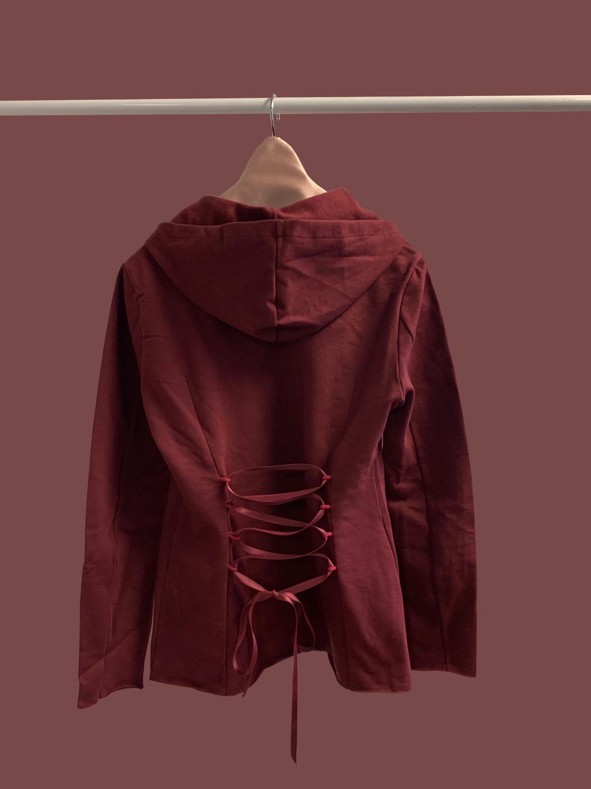 ORGANIC COTTON LACED HOODIE | BURGUNDY