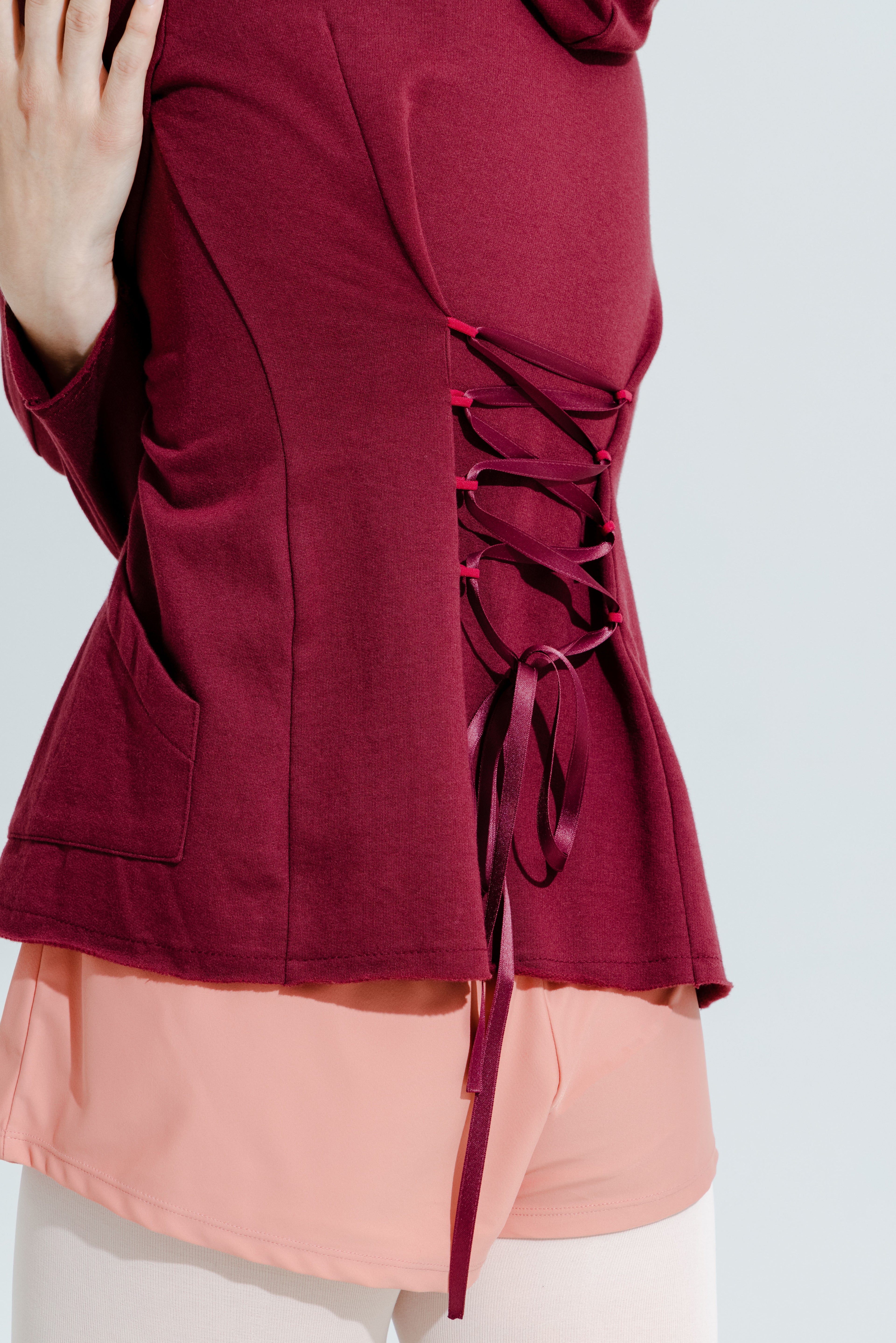 ORGANIC COTTON LACED HOODIE | BURGUNDY